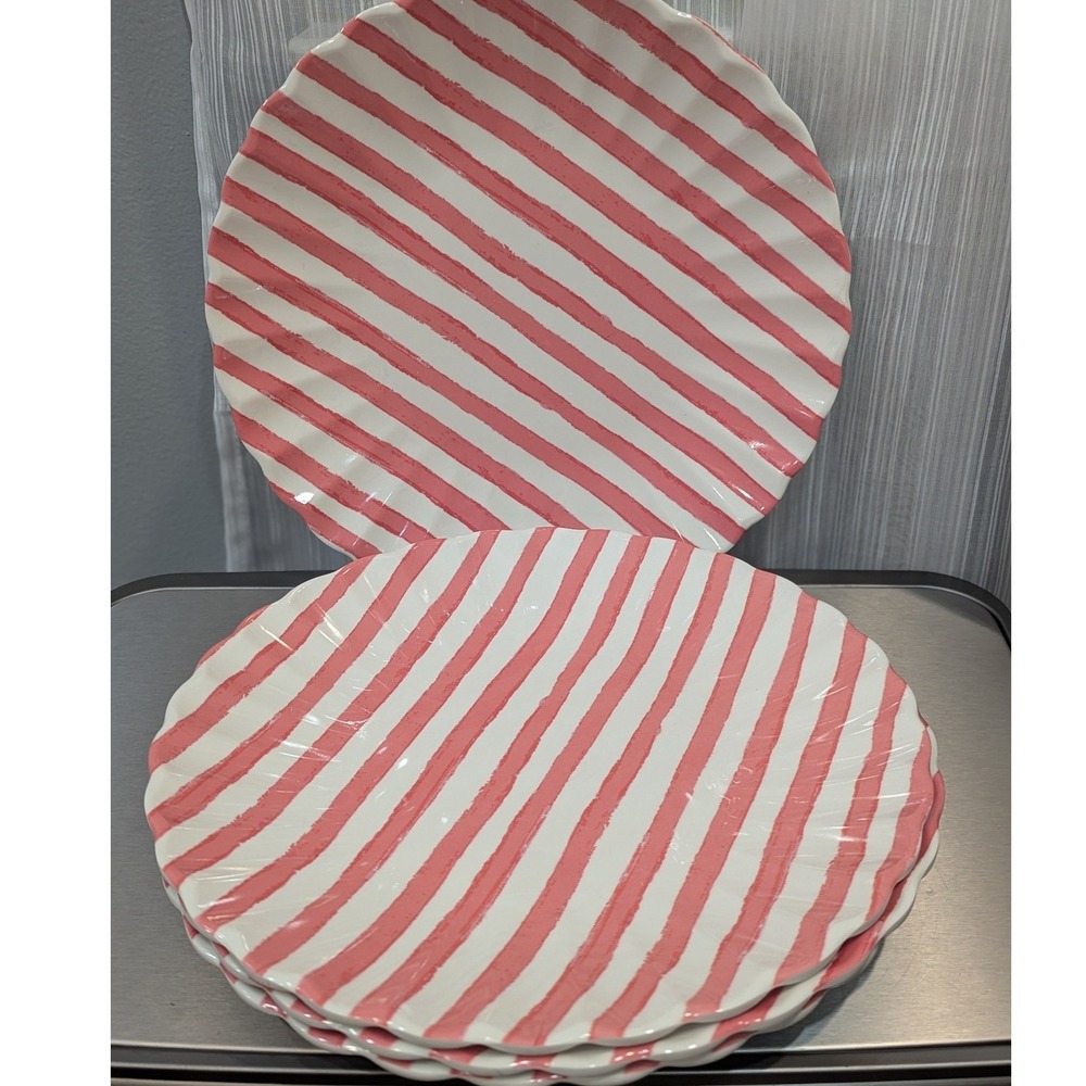 Rachel Ashwell The Farmhouse Watercolor Cabana Stripe Melamine Plates Set of 4